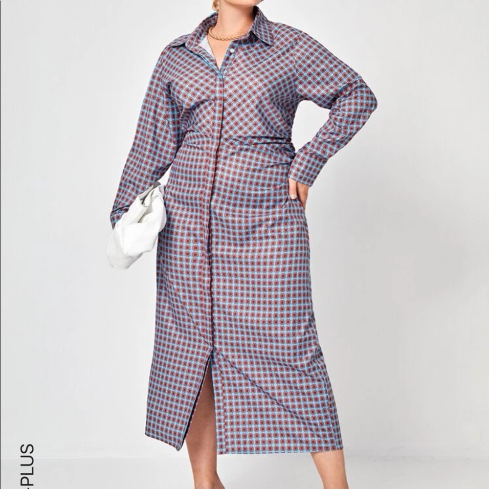 SHEIN geo print ruched dress